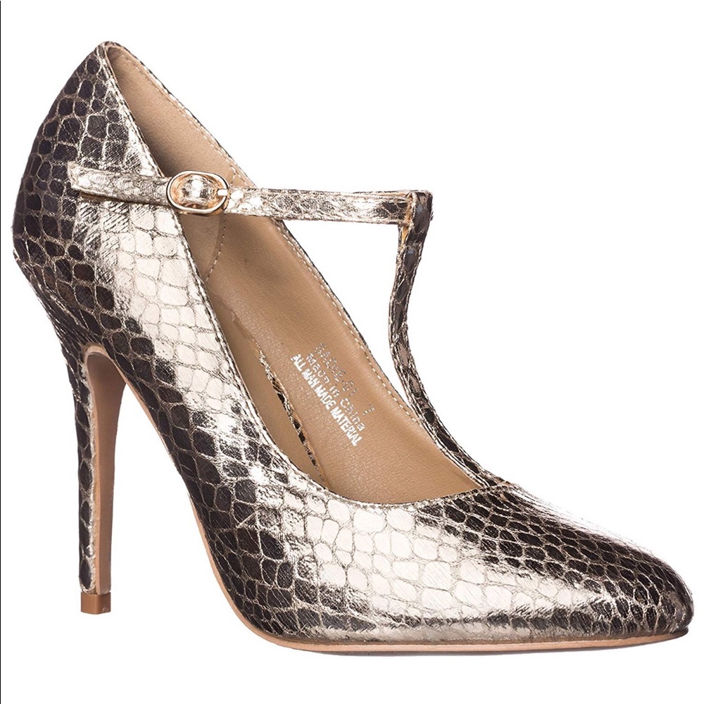 Gold Snakesking Riverberry T-Strap closedtoe Heels